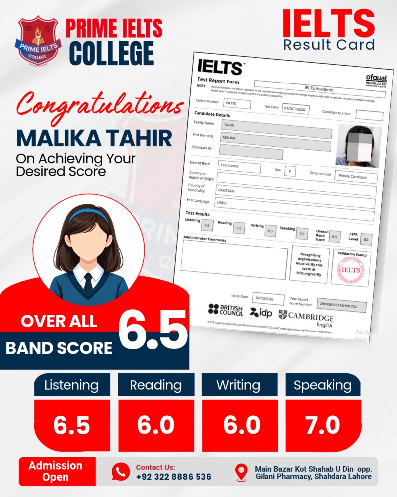 MALIKA  TAHIR Result Card